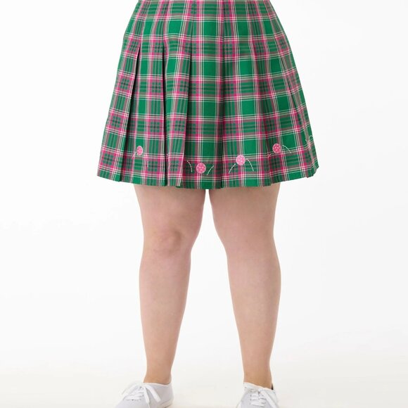 NWOT Unique Vintage/Smak Parlour Pink & Green Plaid Pickleball Pleated Skirt - Picture 3 of 4